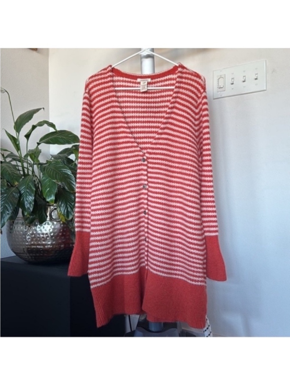 SUNDANCE Lambwool Mohair Knit Sweater Cardigan Sz XL Striped Button Front V Neck